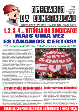 Jornal Operário - Mês Agosto de 2012, Ed. 93 - Sintraconst-ES