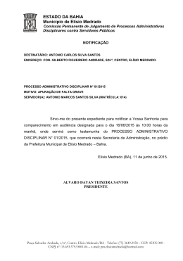 Notificação Processo Administrativo Disciplinar N° 01/2015