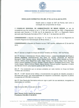 Resolução Normativa CRA-MG, Nº 08 de 24 de abril de 2015, que