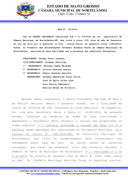 Ata da SESSÃO ORDINÁRIA registrada sob o nº 05/2014 da 15ª