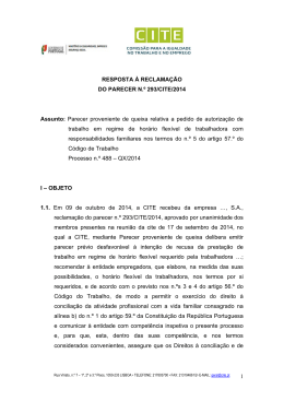 1 RESPOSTA À RECLAMAÇÃO DO PARECER N.º 293/CITE/2014