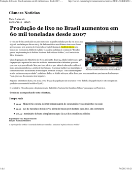 Produ..o de lixo no Brasil aumentou em 60 mil toneladas