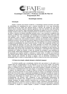 Escatologia Cristã (EC) - Professor: Geraldo De Mori SJ