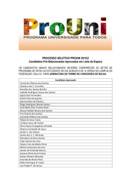 PROCESSO SELETIVO PROUNI 2015/2 Candidatos Pré