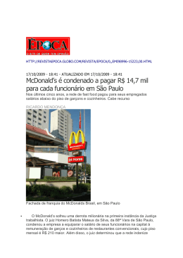 McDonald`s é condenado a pagar R$ 14,7 mil para cada funcionário