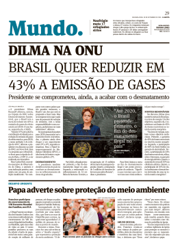 dilma na onu brasil quer reduzir em 43% a emissão de gases