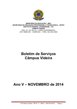 Boletim de Serviços Câmpus Videira Ano V – NOVEMBRO de 2014