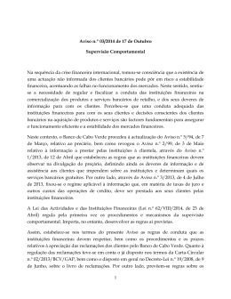 Aviso do Banco de Cabo Verde nº 3/2014, de 17 de Outubro