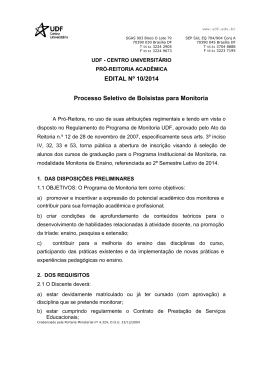 EDITAL Nº 10/2014 Processo Seletivo de Bolsistas para Monitoria