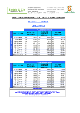 tabelas para comercialização a partir de outubro/2009 individual