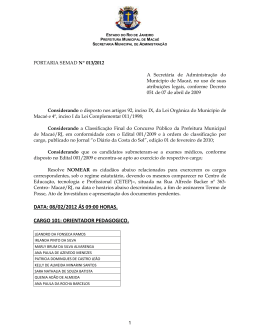 Portaria de nomeação 013/2012 - Prefeitura Municipal de Macaé