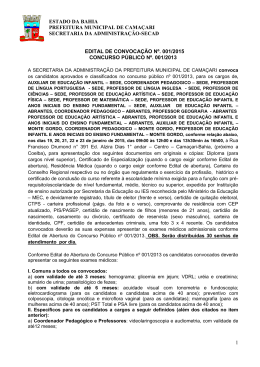 EDITAL DE CONVOCAÇÃO Nº 001/2015