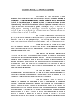 MANISFESTO EM DEFESA DA DEMOCRACIA -31/03