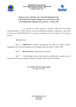 RESOLUÇÃO Nº 002/2013, DE 1º DE FEVEREIRO DE - Unifal-MG