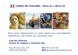 CURSO DE ITALIANO – Nível A1 e Nível A2 Para mais informações