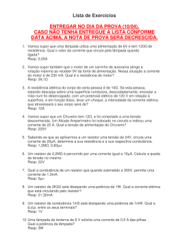 Lista de Exercícios ENTREGAR NO DIA DA PROVA (10/04). CASO