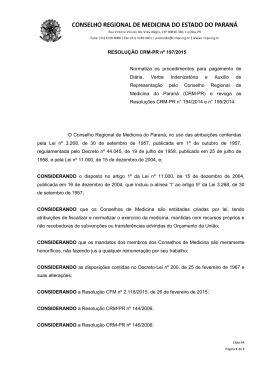 RESOLUÇÃO CRM-PR nº 197/2015 Normatiza os procedimentos