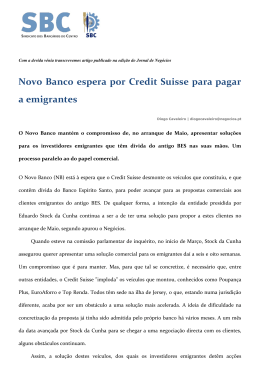 Novo Banco espera por Credit Suisse para pagar a emigrantes