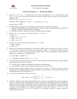 Lista de Exercícios nº 5 – Processo de Poisson ....,,2,1,0 , 1