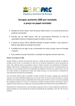 Europac aumenta 100€ por tonelada o preço no papel
