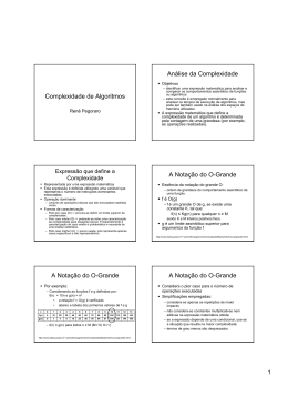 Complexidade de Algoritmos Análise da Complexidade A Notação