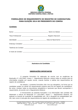 Formulário registro candidatura presidente do Confea.