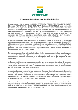 Petrobras Retira Incentivo do Gás da Bolívia