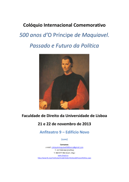 500 anos d`O Príncipe de Maquiavel. Passado e Futuro da Política