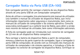 Carregador Nokia via Porta USB (CA-100)