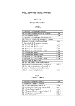 Taxa e Licenças para 2012 - Junta de Freguesia de Vialonga