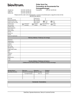 Order form Fax Formulário de Encomenda Fax Portugal/Portugal
