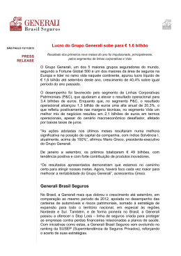 Lucro do Grupo Generali sobe para € 1.6 bilhão