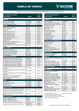 Tabela de tarifas - Sicoob Crediverde
