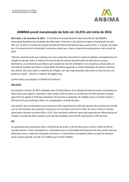 ANBIMA prevê manutenção da Selic em 14,25% até início de 2016