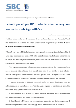 CaixaBI prevê que BPI tenha terminado 2014 com um prejuízo de
