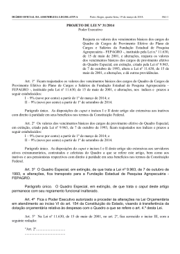 PROJETO DE LEI Nº 31/2014 Poder Executivo Reajusta os valores