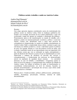 Políticas sociais: trabalho e saúde na América Latina