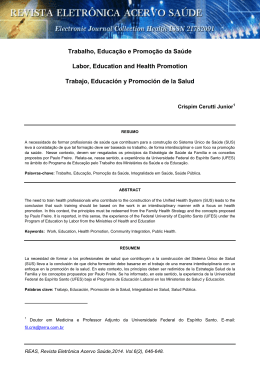 Trabalho, Educação e Promoção da Saúde Labor, Education and