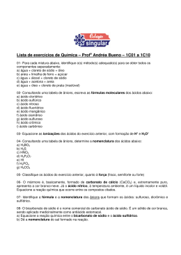Lista de exercícios de Química – Profa Andréa Bueno – 1C01 a 1C10