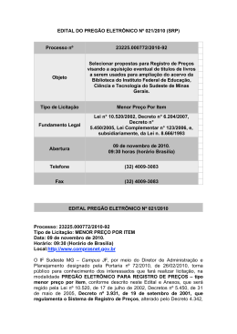 EDITAL DO PREGÃO ELETRÔNICO Nº 021/2010 (SRP) Processo