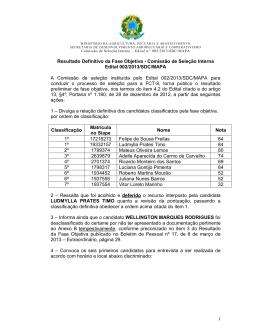 Comissão de Seleção Interna Edital 002/2013/SDC/MAPA A