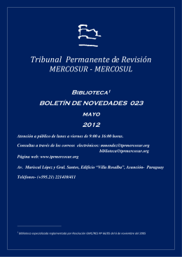 Boletín de Novedades 23 - May/2012 - TPR Mercosur