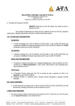 RELATÓRIO CONTÁBIL CAU-BR Nº 67/2014 A: Comissão de
