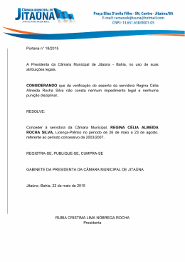 Portaria n° 18/2015 A Presidenta da Câmara Municipal de Jitaúna