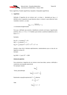 Notas de Aula – Disciplina Matemática Tópico 09 Licenciatura em