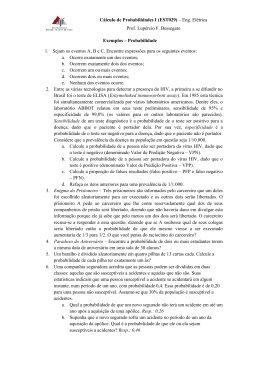 Cálculo de Probabilidades I (EST029) – Eng. Elétrica Prof. Lupércio