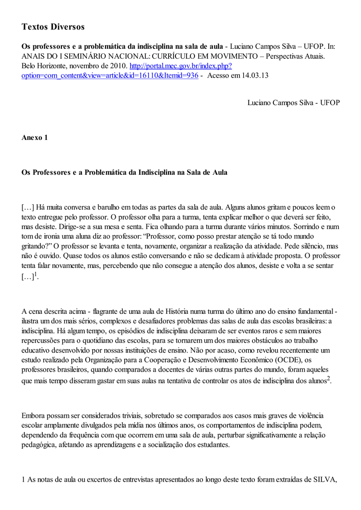 Textos Reflexivos Para Alunos Indisciplinados Com Interpretação