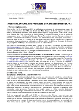 NOTA TÉCNICA 01_2011 Klebsiella pneumoniae KPC