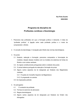 Programa da disciplina de Profissões Jurídicas e Deontologia