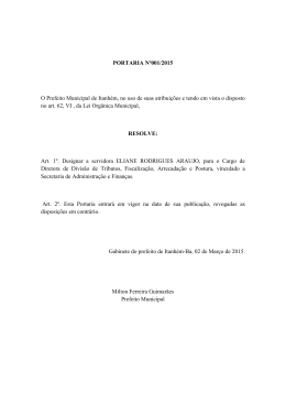 PORTARIA Nº001/2015 O Prefeito Municipal de Itanhém, no uso de